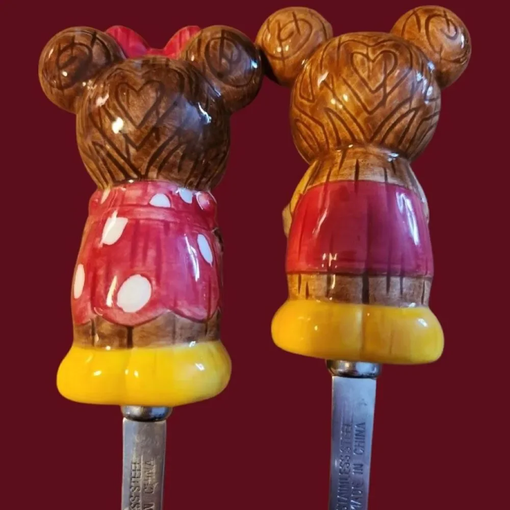 Disney Store Tiki Kingdom Mickey Minnie Mouse Serving Stainless Fork & Spoon Set